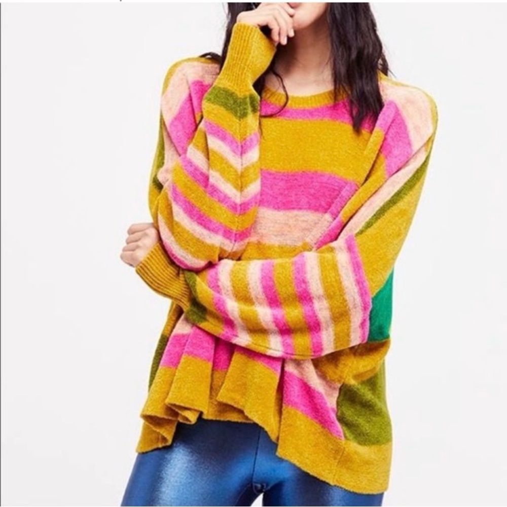 Free People All About You Stripe Chenille Sweater XS